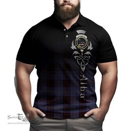 ScotsTee Shop Scottish Rutherford Clan Crest Tartan Polo Shirt Featuring Alba Gu Brath Scotland Forever and Ever Celtic Cross