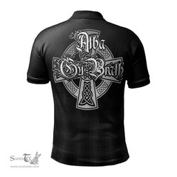 ScotsTee Shop Scottish Stewart Mourning Clan Crest Tartan Polo Shirt Featuring Alba Gu Brath Scotland Forever and Ever Celtic Cross