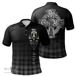 ScotsTee Shop Scottish MacLean Black and White Clan Crest Tartan Polo Shirt Featuring Alba Gu Brath Scotland Forever and Ever Celtic Cross