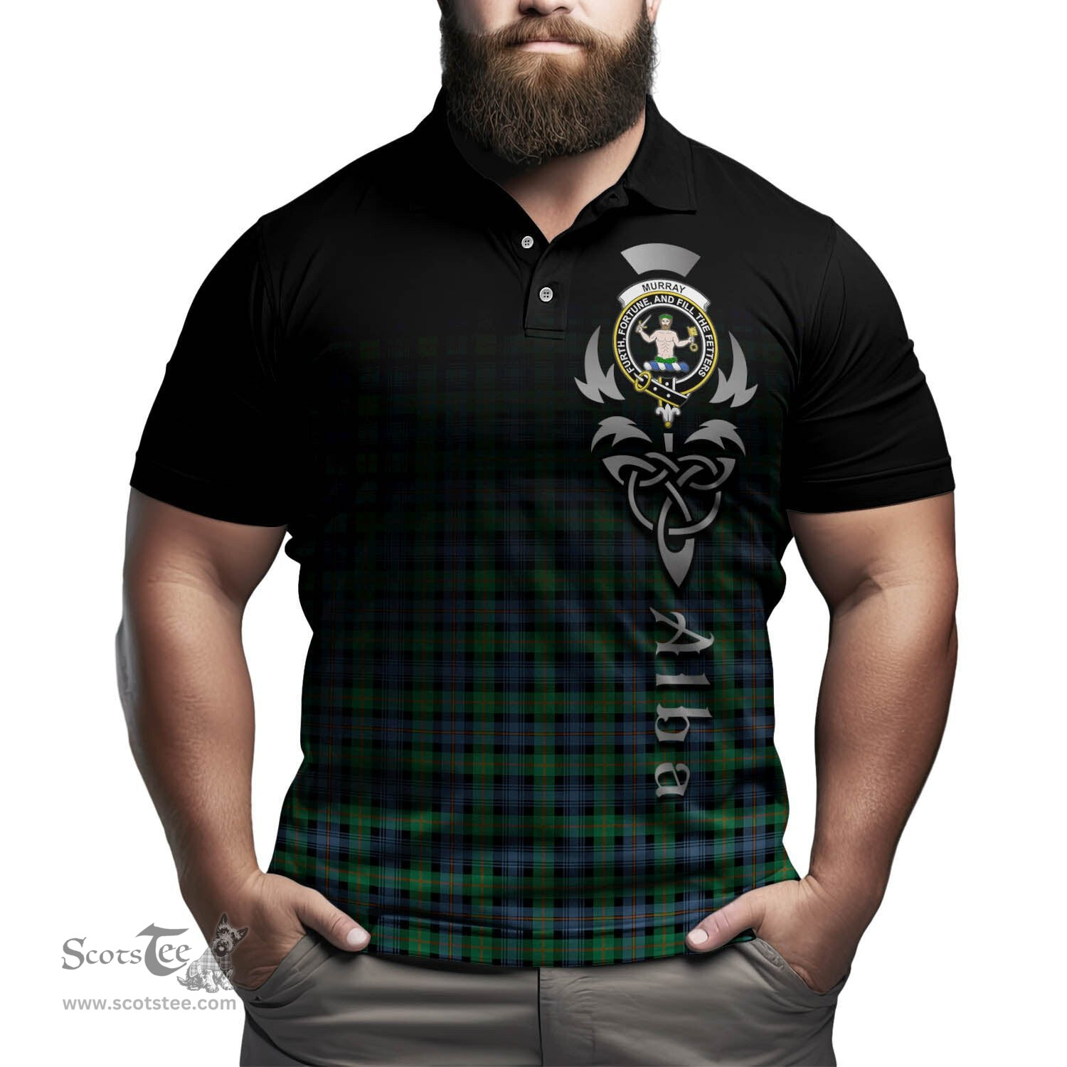 ScotsTee Shop Scottish Murray of Atholl Ancient Clan Crest Tartan Polo Shirt Featuring Alba Gu Brath Scotland Forever and Ever Celtic Cross