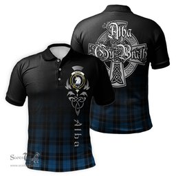 ScotsTee Shop Scottish Ramsay Blue Hunting Clan Crest Tartan Polo Shirt Featuring Alba Gu Brath Scotland Forever and Ever Celtic Cross