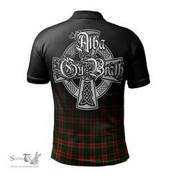 ScotsTee Shop Scottish Pollock Modern Clan Crest Tartan Polo Shirt Featuring Alba Gu Brath Scotland Forever and Ever Celtic Cross