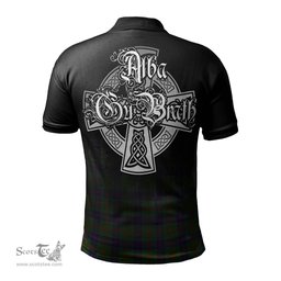 ScotsTee Shop Scottish Stewart of Appin Hunting Clan Crest Tartan Polo Shirt Featuring Alba Gu Brath Scotland Forever and Ever Celtic Cross