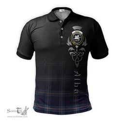 ScotsTee Shop Scottish Nevoy Clan Crest Tartan Polo Shirt Featuring Alba Gu Brath Scotland Forever and Ever Celtic Cross