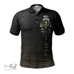 ScotsTee Shop Scottish Stewart Hunting Weathered Clan Crest Tartan Polo Shirt Featuring Alba Gu Brath Scotland Forever and Ever Celtic Cross