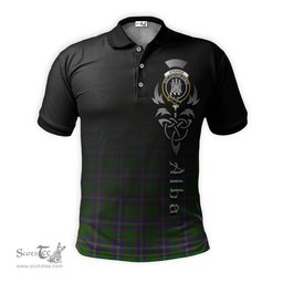 ScotsTee Shop Scottish Strange of Balkaskie Clan Crest Tartan Polo Shirt Featuring Alba Gu Brath Scotland Forever and Ever Celtic Cross