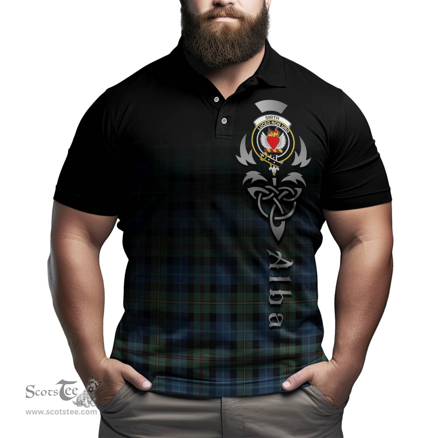 ScotsTee Shop Scottish Smith Ancient Clan Crest Tartan Polo Shirt Featuring Alba Gu Brath Scotland Forever and Ever Celtic Cross
