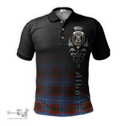 ScotsTee Shop Scottish Spalding Clan Crest Tartan Polo Shirt Featuring Alba Gu Brath Scotland Forever and Ever Celtic Cross