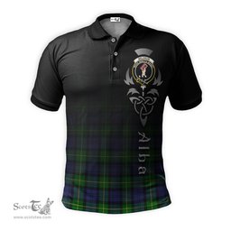 ScotsTee Shop Scottish Meldrum Clan Crest Tartan Polo Shirt Featuring Alba Gu Brath Scotland Forever and Ever Celtic Cross