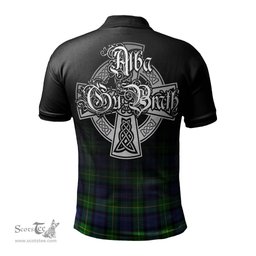 ScotsTee Shop Scottish Meldrum Clan Crest Tartan Polo Shirt Featuring Alba Gu Brath Scotland Forever and Ever Celtic Cross