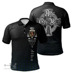 ScotsTee Shop Scottish Sutherland Clan Crest Tartan Polo Shirt Featuring Alba Gu Brath Scotland Forever and Ever Celtic Cross
