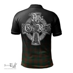 ScotsTee Shop Scottish Menzies Green Ancient Clan Crest Tartan Polo Shirt Featuring Alba Gu Brath Scotland Forever and Ever Celtic Cross
