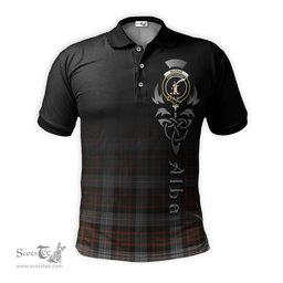 ScotsTee Shop Scottish MacRae Hunting Weathered Clan Crest Tartan Polo Shirt Featuring Alba Gu Brath Scotland Forever and Ever Celtic Cross