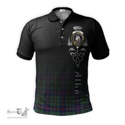 ScotsTee Shop Scottish Wood Modern Clan Crest Tartan Polo Shirt Featuring Alba Gu Brath Scotland Forever and Ever Celtic Cross