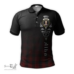 ScotsTee Shop Scottish Menzies Hunting Clan Crest Tartan Polo Shirt Featuring Alba Gu Brath Scotland Forever and Ever Celtic Cross