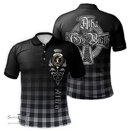 ScotsTee Shop Scottish MacRae Dress Modern Clan Crest Tartan Polo Shirt Featuring Alba Gu Brath Scotland Forever and Ever Celtic Cross