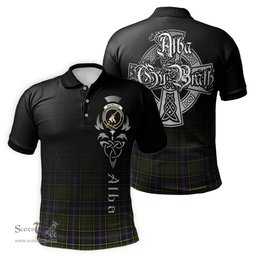 ScotsTee Shop Scottish MacMillan Hunting Modern Clan Crest Tartan Polo Shirt Featuring Alba Gu Brath Scotland Forever and Ever Celtic Cross