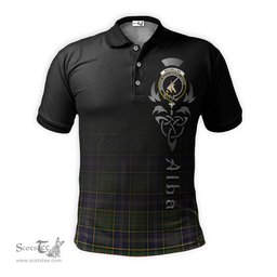 ScotsTee Shop Scottish MacMillan Hunting Modern Clan Crest Tartan Polo Shirt Featuring Alba Gu Brath Scotland Forever and Ever Celtic Cross