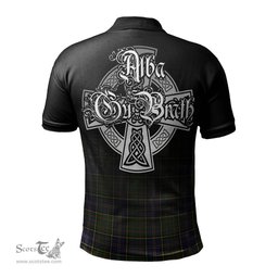 ScotsTee Shop Scottish MacMillan Hunting Modern Clan Crest Tartan Polo Shirt Featuring Alba Gu Brath Scotland Forever and Ever Celtic Cross