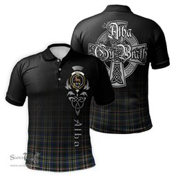 ScotsTee Shop Scottish Scott Green Modern Clan Crest Tartan Polo Shirt Featuring Alba Gu Brath Scotland Forever and Ever Celtic Cross