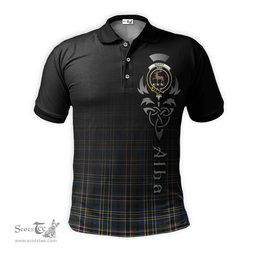 ScotsTee Shop Scottish Scott Green Modern Clan Crest Tartan Polo Shirt Featuring Alba Gu Brath Scotland Forever and Ever Celtic Cross