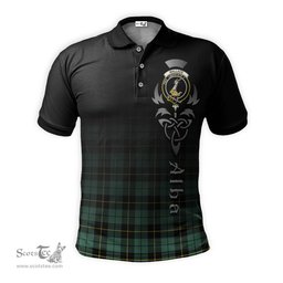 ScotsTee Shop Scottish Wallace Hunting Ancient Clan Crest Tartan Polo Shirt Featuring Alba Gu Brath Scotland Forever and Ever Celtic Cross