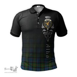 ScotsTee Shop Scottish Newlands of Lauriston Clan Crest Tartan Polo Shirt Featuring Alba Gu Brath Scotland Forever and Ever Celtic Cross
