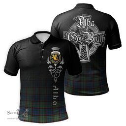 ScotsTee Shop Scottish Nicolson Hunting Ancient Clan Crest Tartan Polo Shirt Featuring Alba Gu Brath Scotland Forever and Ever Celtic Cross