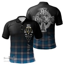 ScotsTee Shop Scottish Roberton Clan Crest Tartan Polo Shirt Featuring Alba Gu Brath Scotland Forever and Ever Celtic Cross
