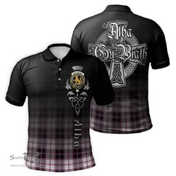 ScotsTee Shop Scottish MacPherson Hunting Modern Clan Crest Tartan Polo Shirt Featuring Alba Gu Brath Scotland Forever and Ever Celtic Cross