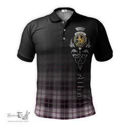 ScotsTee Shop Scottish MacPherson Hunting Modern Clan Crest Tartan Polo Shirt Featuring Alba Gu Brath Scotland Forever and Ever Celtic Cross