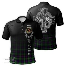 ScotsTee Shop Scottish Sutherland Modern Clan Crest Tartan Polo Shirt Featuring Alba Gu Brath Scotland Forever and Ever Celtic Cross