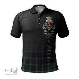 ScotsTee Shop Scottish Sutherland Modern Clan Crest Tartan Polo Shirt Featuring Alba Gu Brath Scotland Forever and Ever Celtic Cross