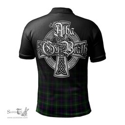 ScotsTee Shop Scottish Sutherland Modern Clan Crest Tartan Polo Shirt Featuring Alba Gu Brath Scotland Forever and Ever Celtic Cross