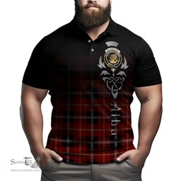 ScotsTee Shop Scottish Majoribanks Clan Crest Tartan Polo Shirt Featuring Alba Gu Brath Scotland Forever and Ever Celtic Cross