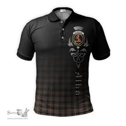 ScotsTee Shop Scottish Sutherland Weathered Clan Crest Tartan Polo Shirt Featuring Alba Gu Brath Scotland Forever and Ever Celtic Cross