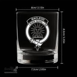 ScotsTee Shop Scottish MacLeod of Lewis Clan Crest Engraved Whiskey Glass