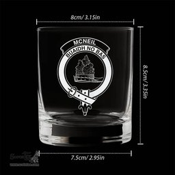 ScotsTee Shop Scottish McNeil of Barra Clan Crest Engraved Whiskey Glass