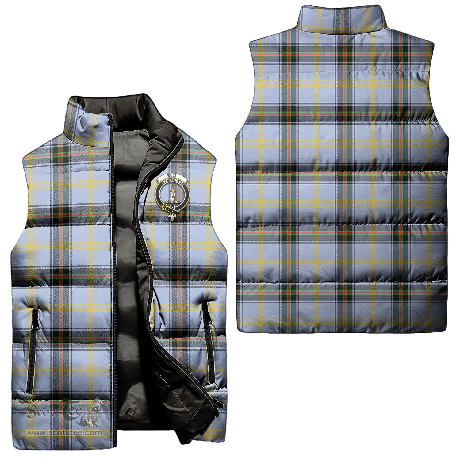 Scottish Bell Clan Tartan Puffer Vest, Family Crest Plaid Sleeveless Down Jacket Scottish Plaid Tartan Plaid - ScotsTee - scotstee.com