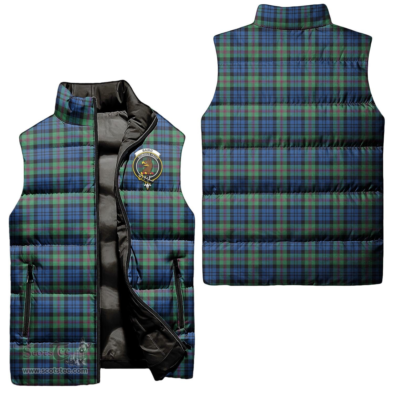 Scottish Baird Ancient Clan Tartan Puffer Vest, Family Crest Plaid Sleeveless Down Jacket Scottish Plaid Tartan Plaid - ScotsTee - scotstee.com