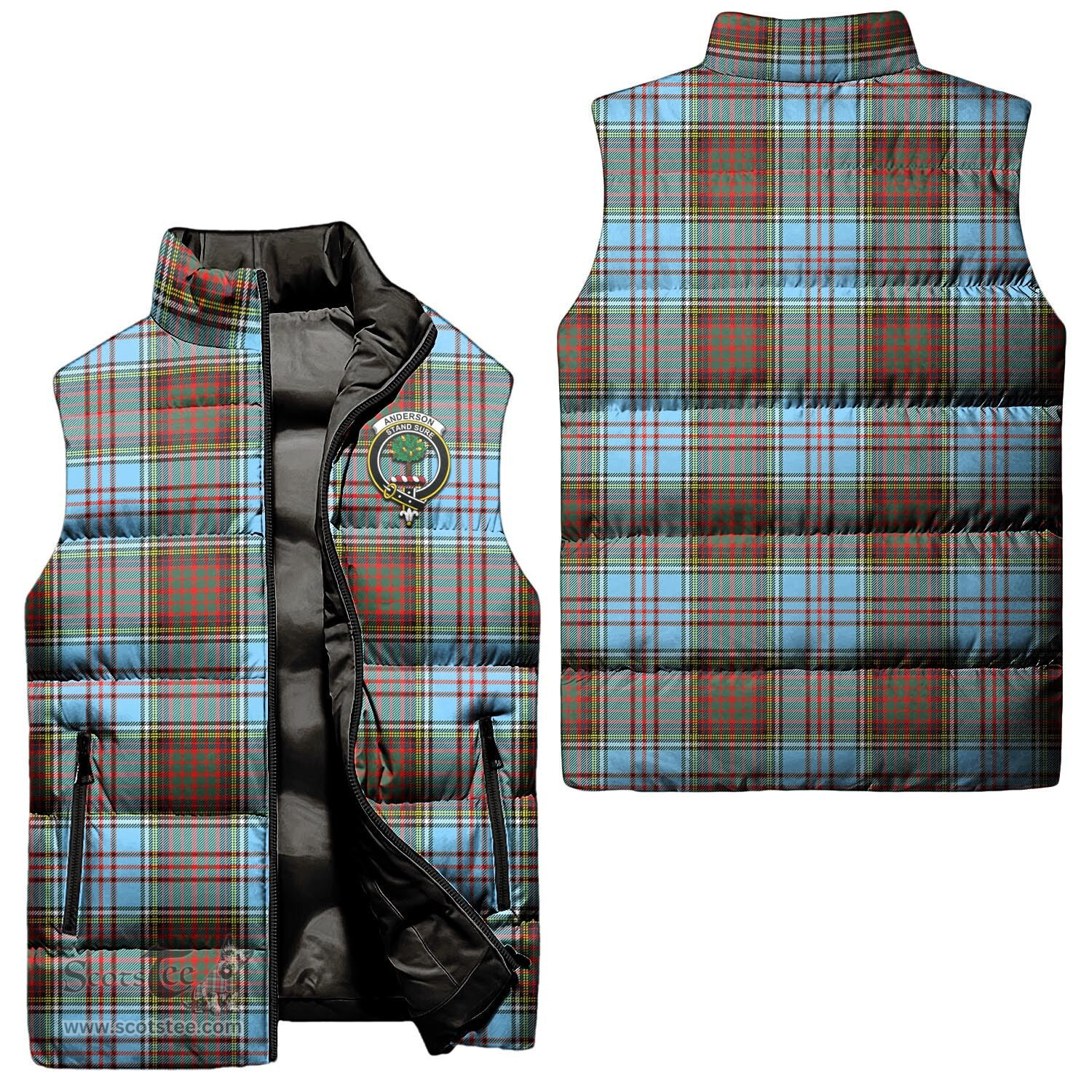 Scottish Anderson Ancient Clan Tartan Puffer Vest, Family Crest Plaid Sleeveless Down Jacket Scottish Plaid Tartan Plaid - ScotsTee - scotstee.com