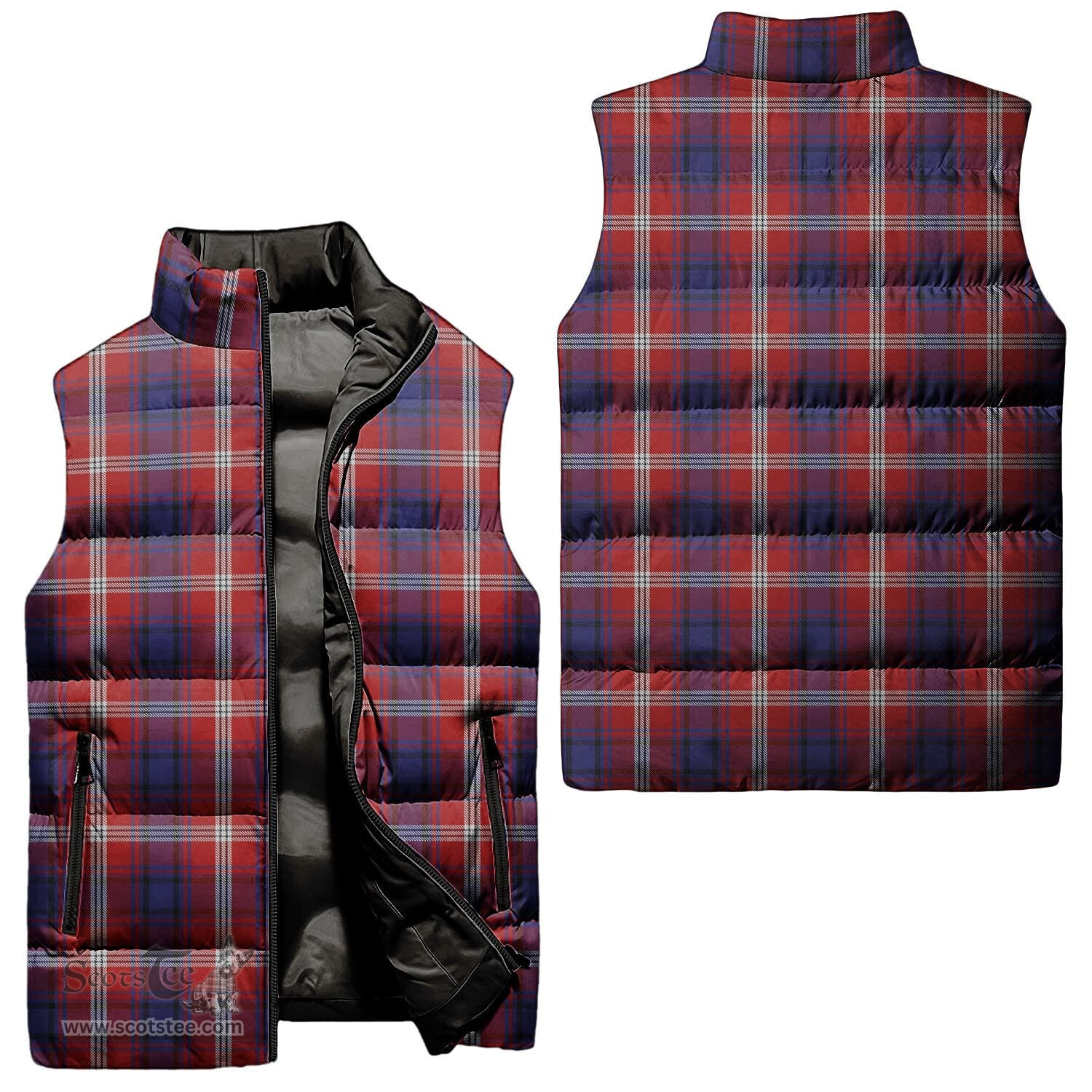 Scottish Ainslie Tartan Tartan Puffer Vest, Tartan Plaid Sleeveless Down Jacket Scottish Plaid Tartan Plaid - ScotsTee - scotstee.com