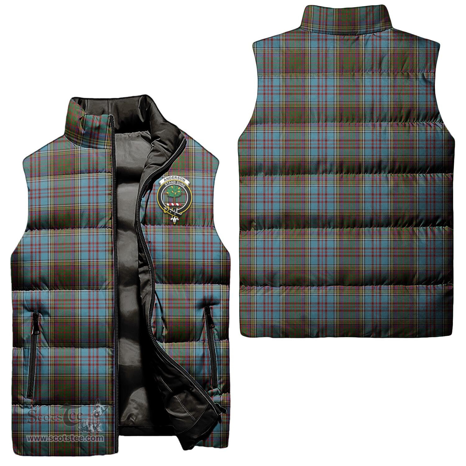 Scottish Anderson Clan Tartan Puffer Vest, Family Crest Plaid Sleeveless Down Jacket Scottish Plaid Tartan Plaid - ScotsTee - scotstee.com