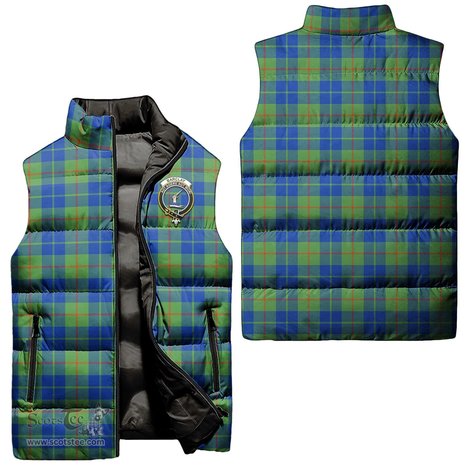 Scottish Barclay Hunting Ancient Clan Tartan Puffer Vest, Family Crest Plaid Sleeveless Down Jacket Scottish Plaid Tartan Plaid - ScotsTee - scotstee.com