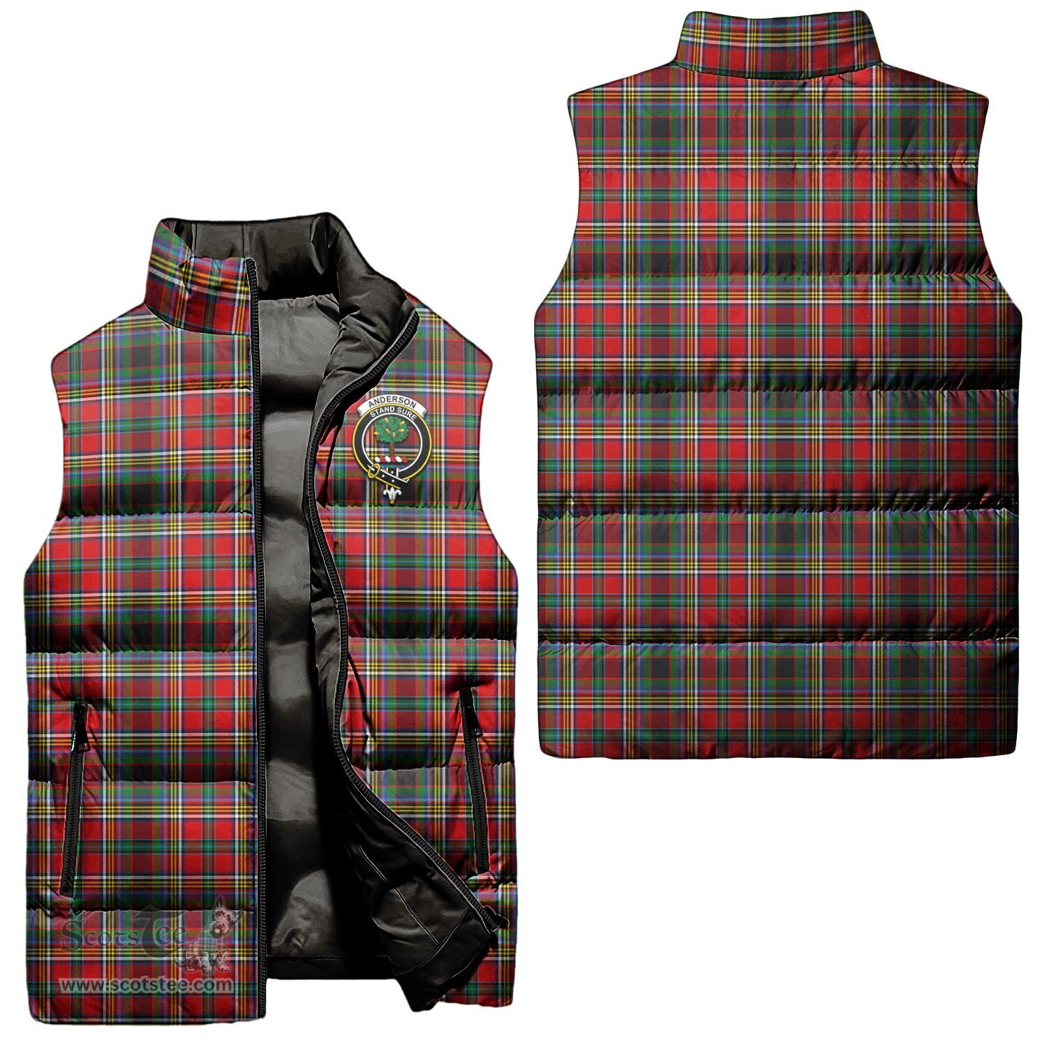 Scottish Anderson of Arbrake Clan Tartan Puffer Vest, Family Crest Plaid Sleeveless Down Jacket Scottish Plaid Tartan Plaid - ScotsTee - scotstee.com