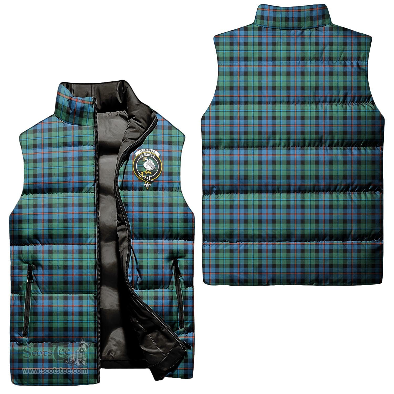 Scottish Campbell of Cawdor Ancient Clan Tartan Puffer Vest, Family Crest Plaid Sleeveless Down Jacket Scottish Plaid Tartan Plaid - ScotsTee - scotstee.com