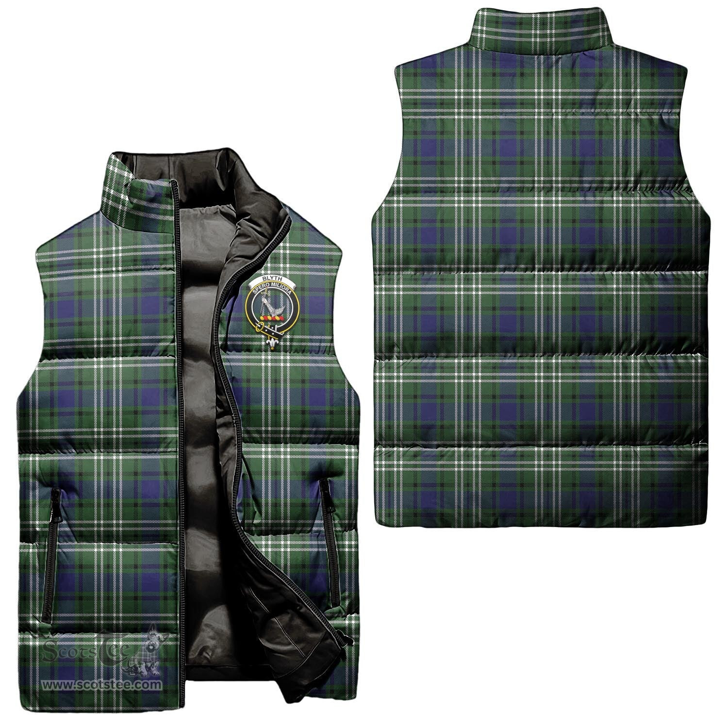 Scottish Blyth Clan Tartan Puffer Vest, Family Crest Plaid Sleeveless Down Jacket Scottish Plaid Tartan Plaid - ScotsTee - scotstee.com