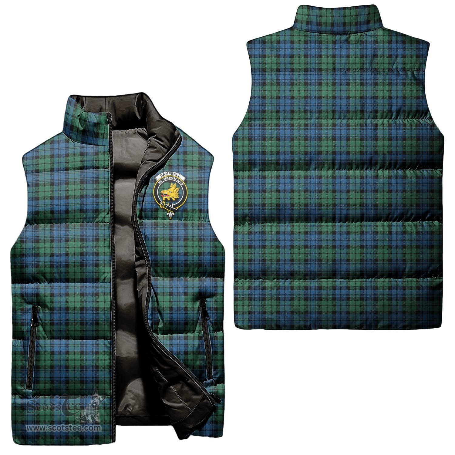 Scottish Campbell Ancient 02 Clan Tartan Puffer Vest, Family Crest Plaid Sleeveless Down Jacket Scottish Plaid Tartan Plaid - ScotsTee - scotstee.com
