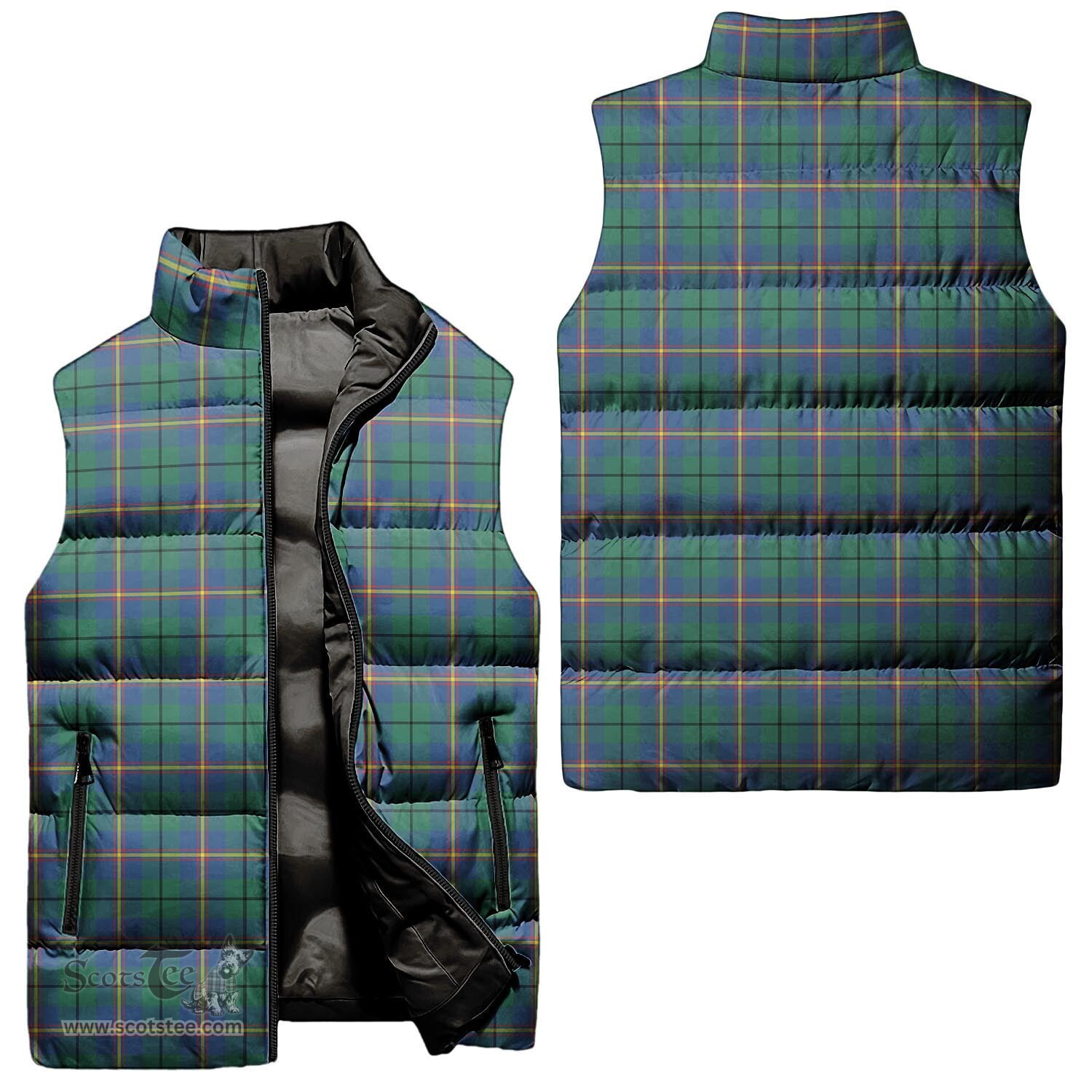Scottish Carmichael Ancient Tartan Tartan Puffer Vest, Tartan Plaid Sleeveless Down Jacket Scottish Plaid Tartan Plaid - ScotsTee - scotstee.com