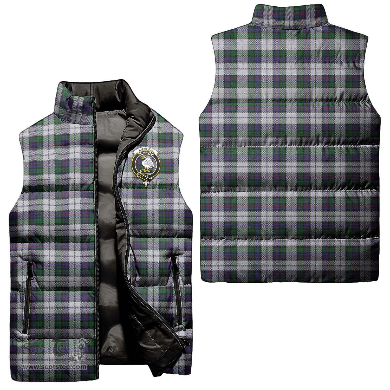 Scottish Campbell of Cawdor Dress Clan Tartan Puffer Vest, Family Crest Plaid Sleeveless Down Jacket Scottish Plaid Tartan Plaid - ScotsTee - scotstee.com